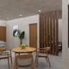Área social, estudio y acceso a una habitación.